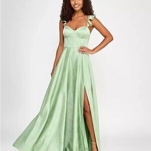 Darling Mint Green Ruffled-Strap Prom Gown